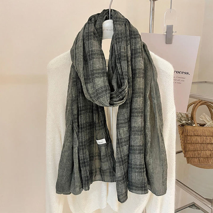 Bufanda fina de cuadros con empalmes de lino suave para primavera