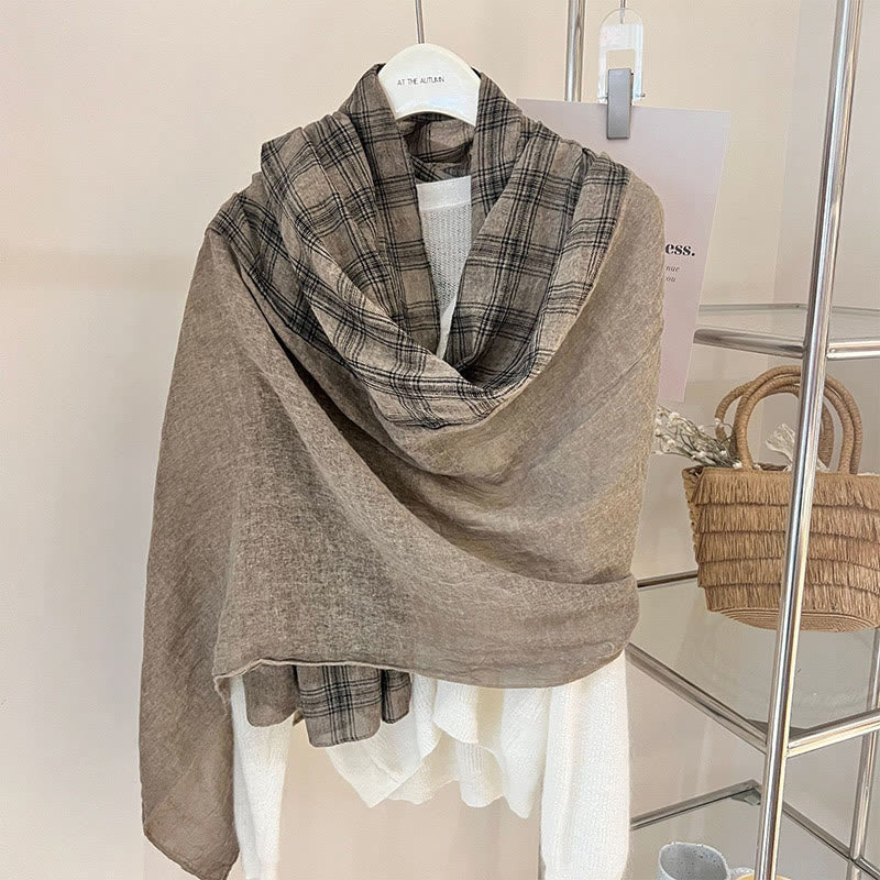 Bufanda fina de cuadros con empalmes de lino suave para primavera