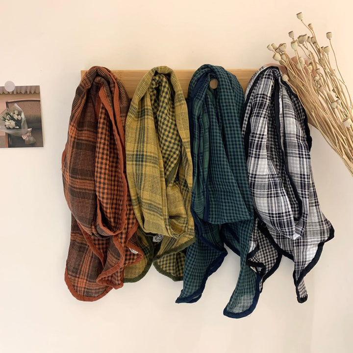 Bufanda fina a cuadros de lino y algodón suave para primavera