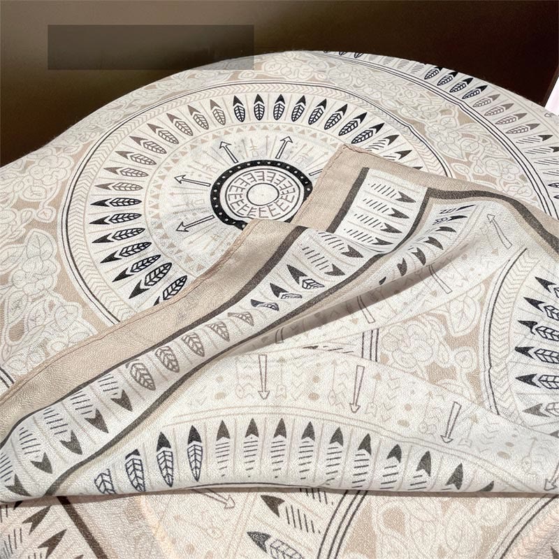 Bufanda fina de algodón y lino con estampado artístico étnico blanco