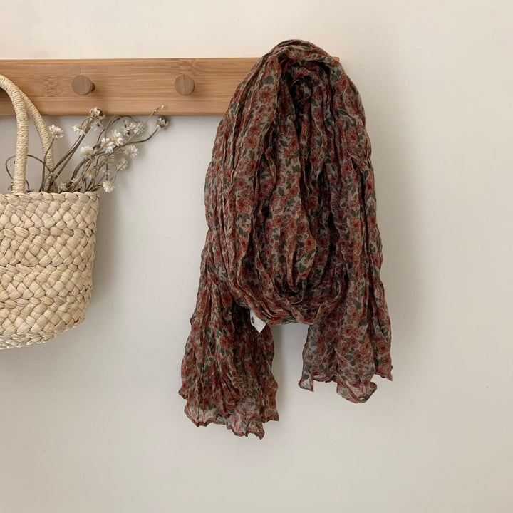 Bufanda fina de lino y algodón con estampado plisado vintage