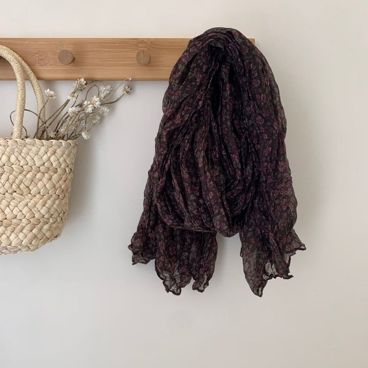 Bufanda fina de lino y algodón con estampado plisado vintage