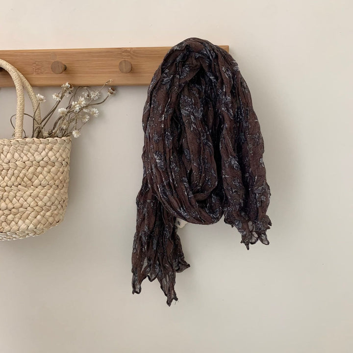 Bufanda fina de lino y algodón con estampado plisado vintage