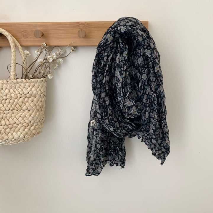 Bufanda fina de lino y algodón con estampado plisado vintage