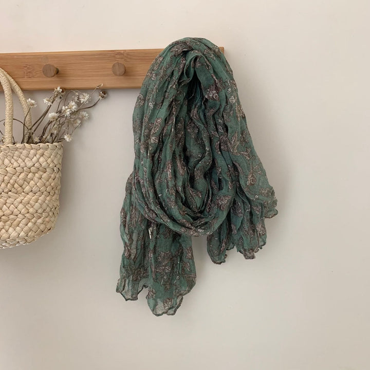 Bufanda fina de lino y algodón con estampado plisado vintage