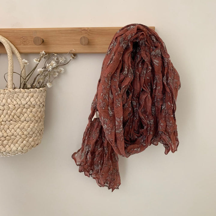 Bufanda fina de lino y algodón con estampado plisado vintage