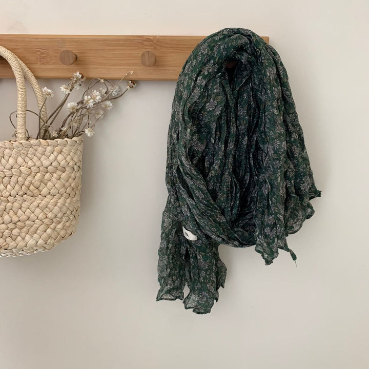 Bufanda fina de lino y algodón con estampado plisado vintage