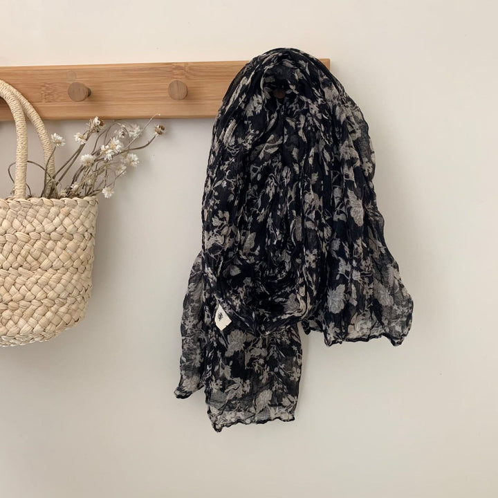 Bufanda fina de lino y algodón con estampado plisado vintage