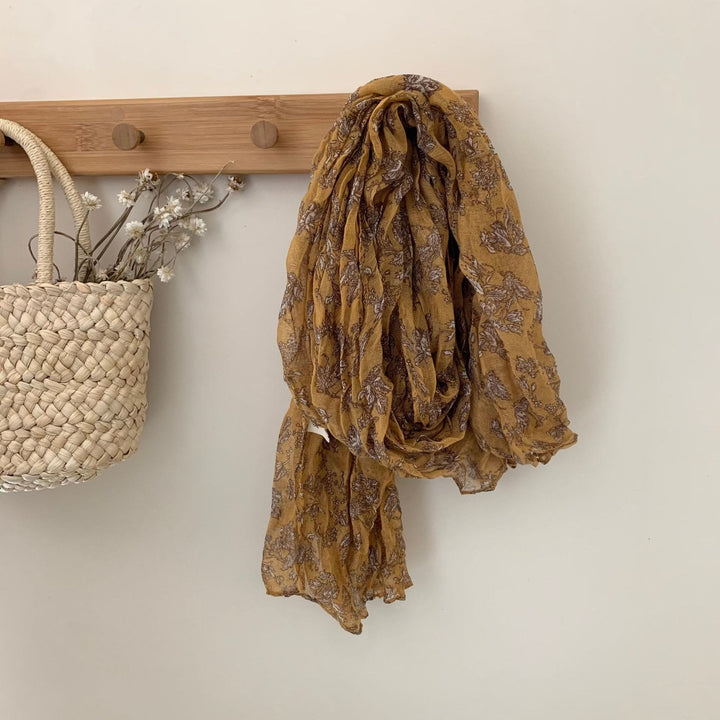 Bufanda fina de lino y algodón con estampado plisado vintage