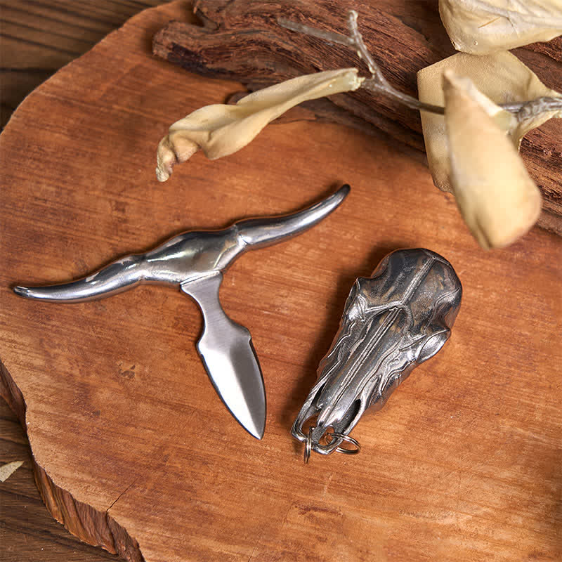 Conjunto de colgante de toro de cuernos largos con hebilla de cinturón con cuchillo oculto de oro y plata - image 2