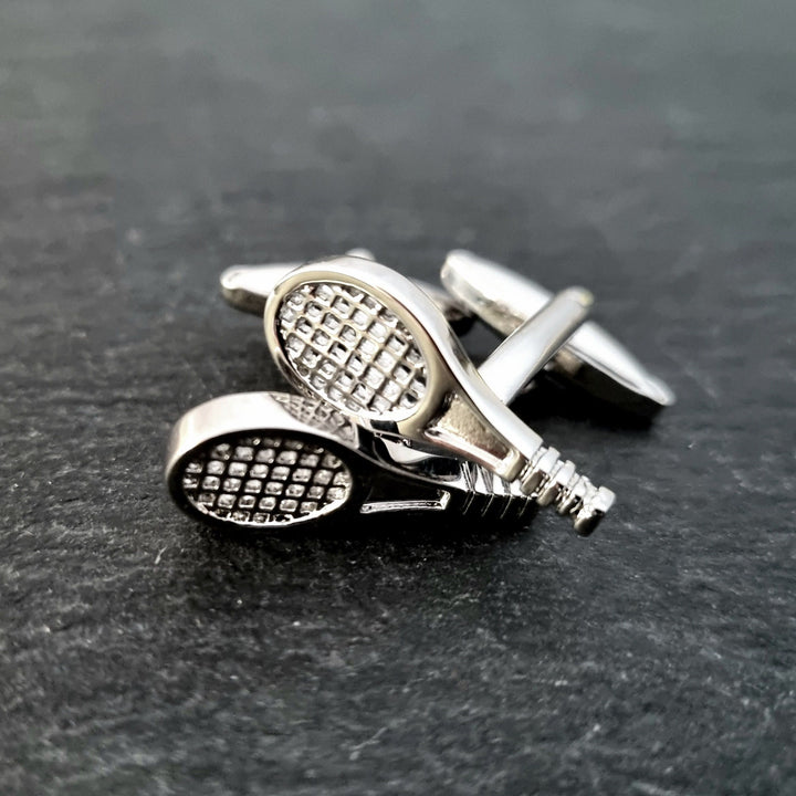 Juego de gemelos con fundas para botones de raqueta de tenis para hombre, 1 par