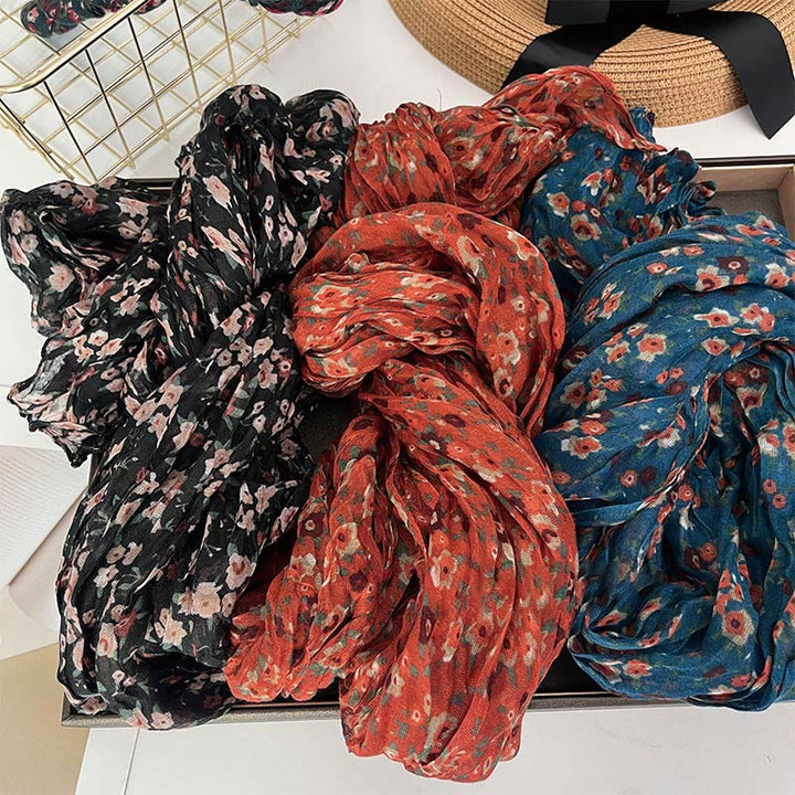 Bufanda suave con estampado floral plisado de primavera para mujer