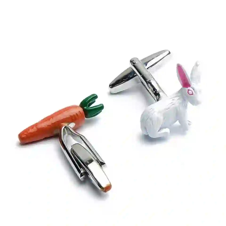 Juego de gemelos con cubrebotones de conejo y zanahoria para hombre, 1 par