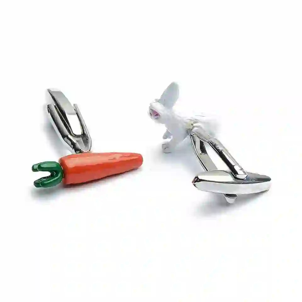 Juego de gemelos con cubrebotones de conejo y zanahoria para hombre, 1 par