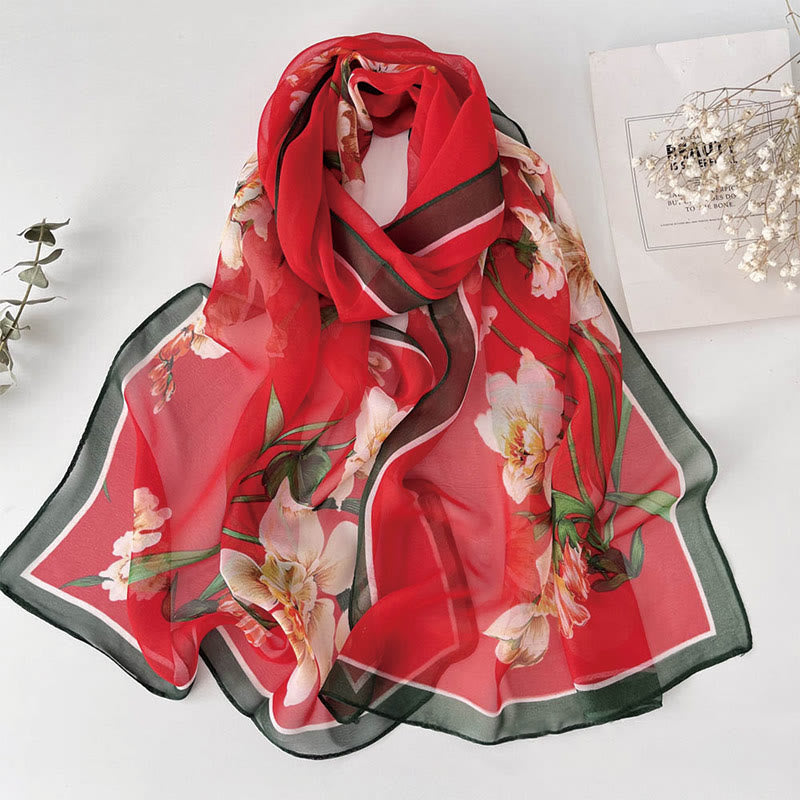 Bufanda de protección solar para playa con estampado de flores de gasa suave de verano para mujer