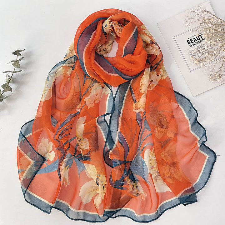 Bufanda de protección solar para playa con estampado de flores de gasa suave de verano para mujer