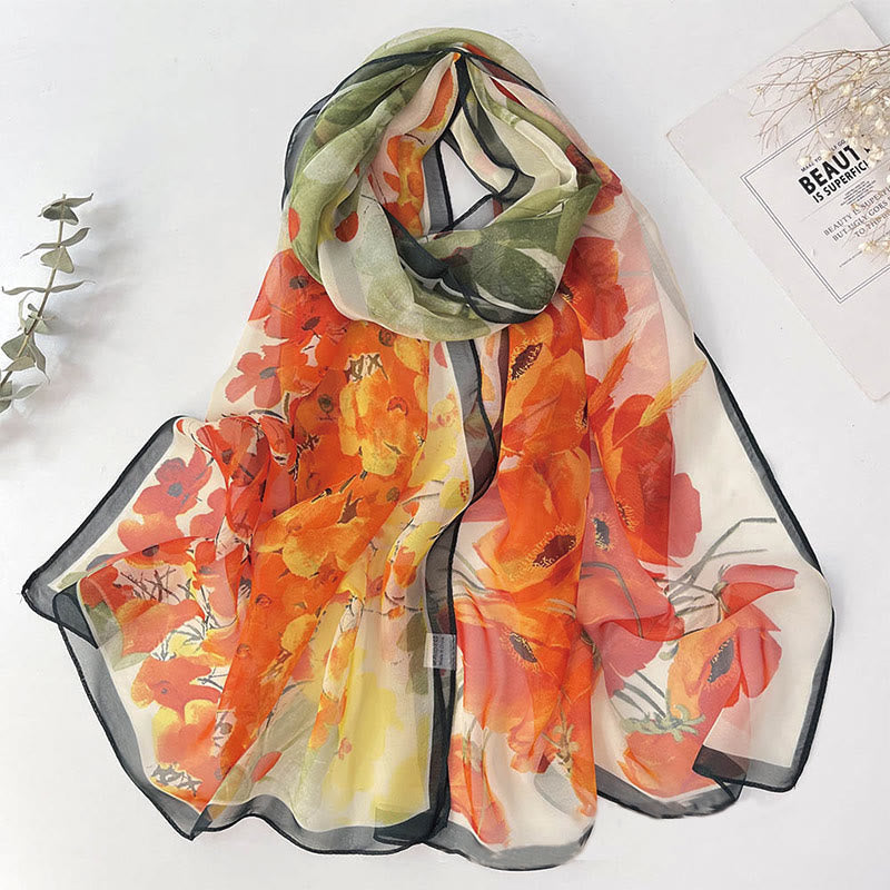 Bufanda de protección solar para playa con estampado de flores de gasa suave de verano para mujer