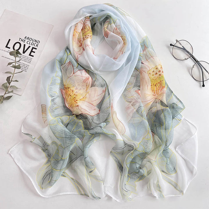 Bufanda de protección solar para playa con estampado de flores de gasa suave de verano para mujer