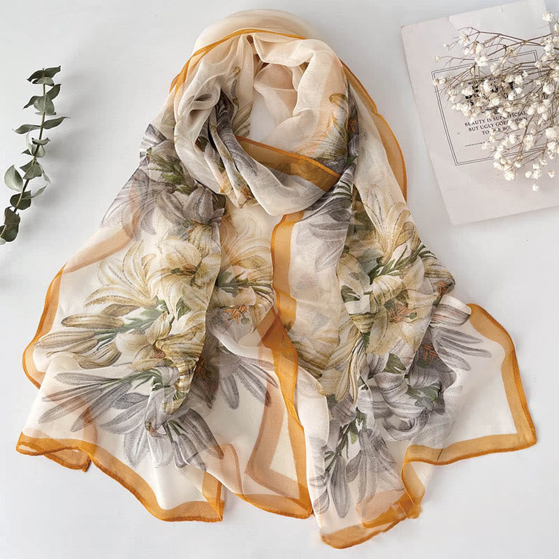 Bufanda de protección solar para playa con estampado de flores de gasa suave de verano para mujer