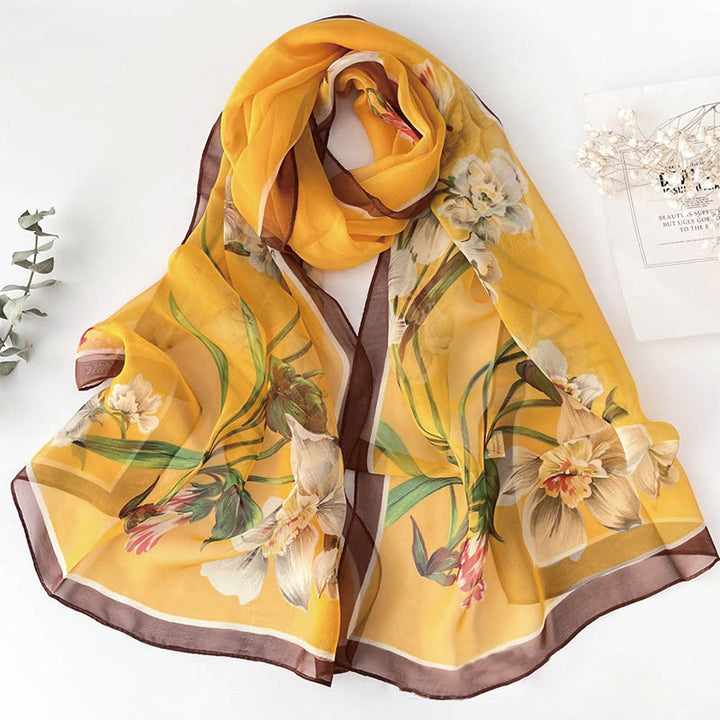 Bufanda de protección solar para playa con estampado de flores de gasa suave de verano para mujer
