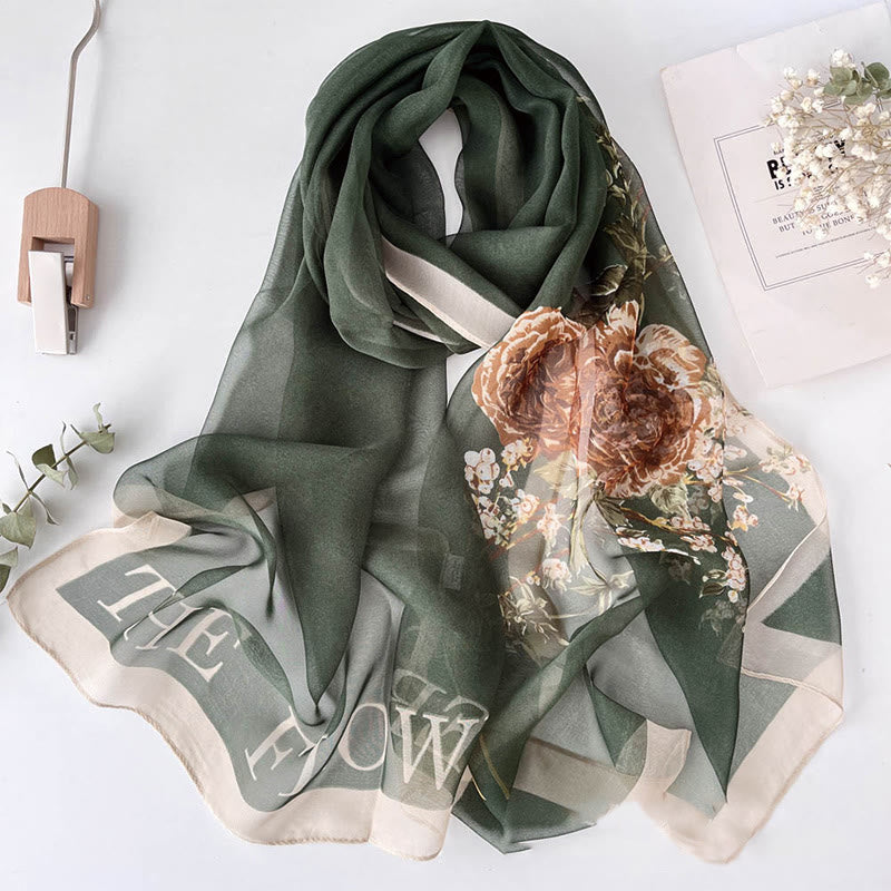 Bufanda de protección solar para playa con estampado de flores de gasa suave de verano para mujer
