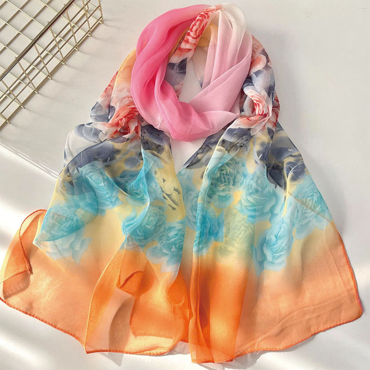 Bufanda de protección solar para playa con estampado de flores de gasa suave de verano para mujer