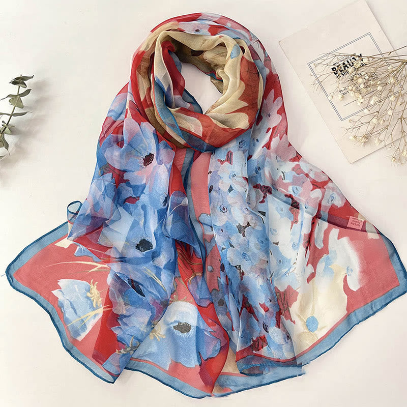 Bufanda de protección solar para playa con estampado de flores de gasa suave de verano para mujer