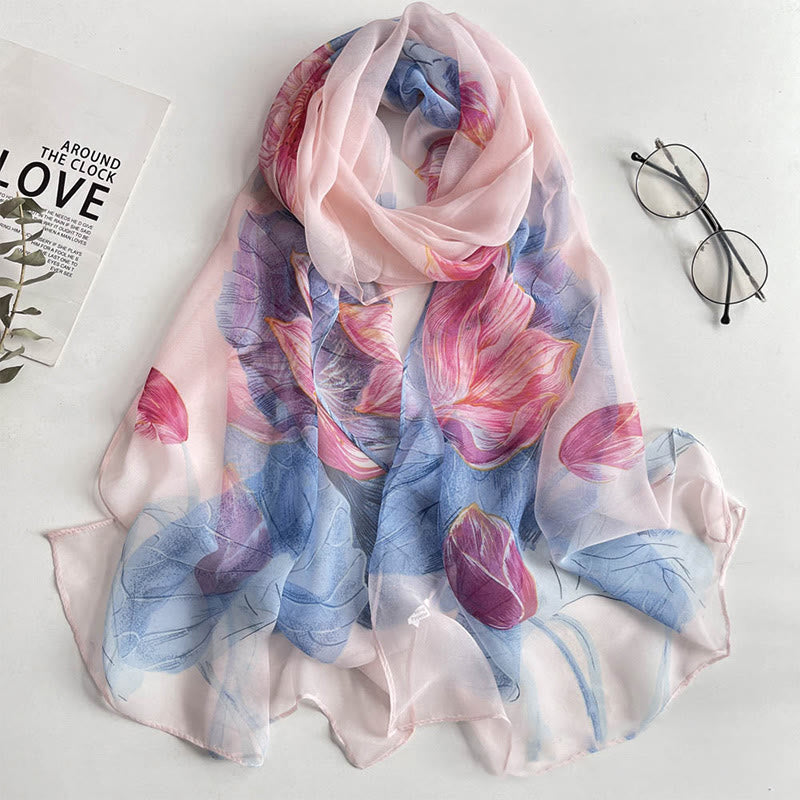 Bufanda de protección solar para playa con estampado de flores de gasa suave de verano para mujer