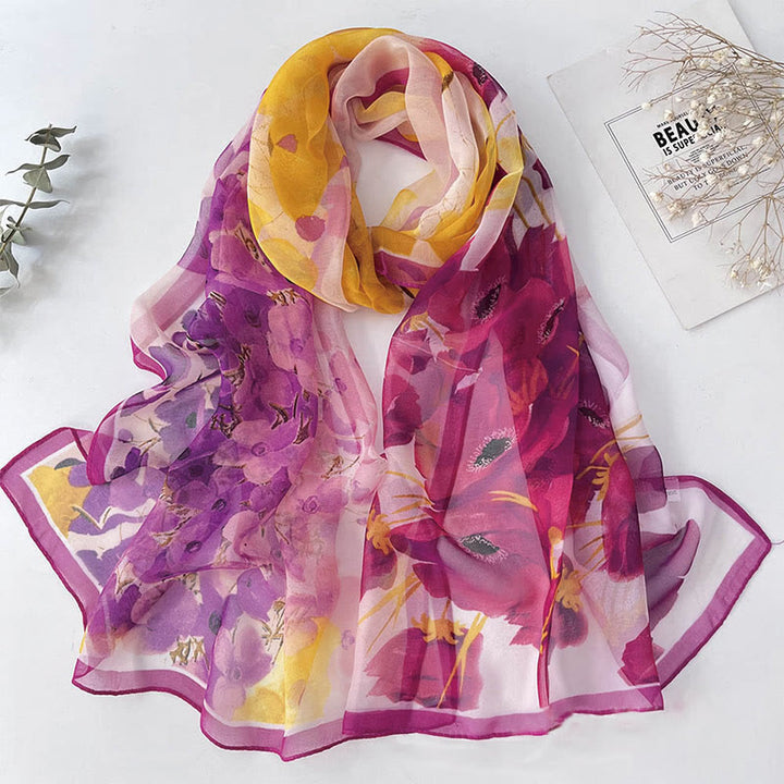 Bufanda de protección solar para playa con estampado de flores de gasa suave de verano para mujer