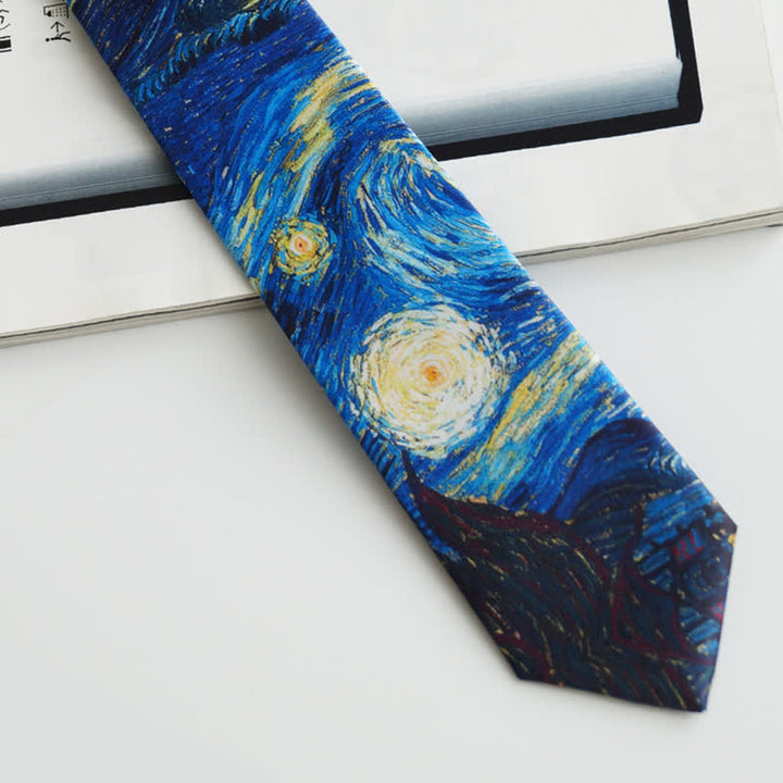 Corbata de hombre con pintura azul de noche estrellada