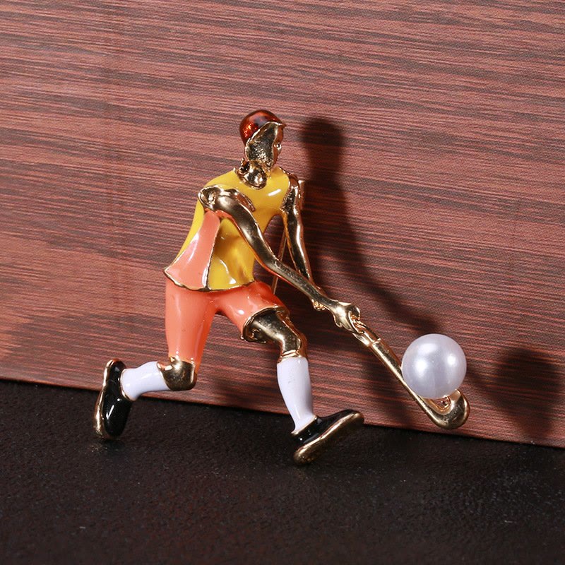 Broche de jugador de hockey sobre hielo de dibujos animados, accesorios para camisas doradas
