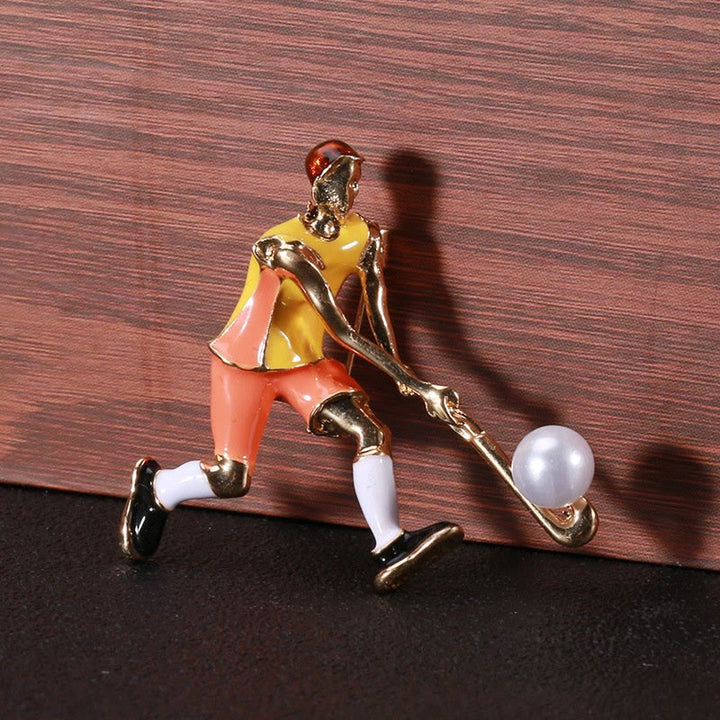 Broche de jugador de hockey sobre hielo de dibujos animados, accesorios para camisas doradas