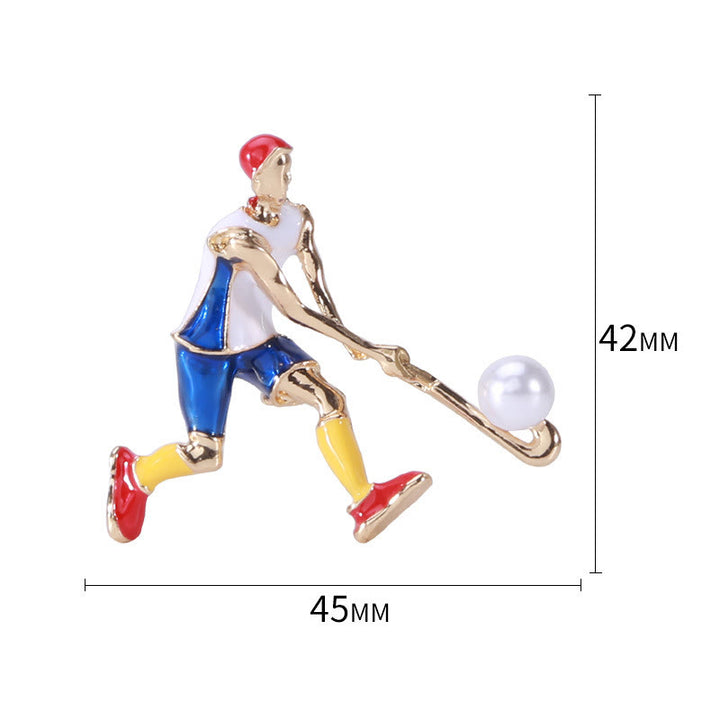 Broche de jugador de hockey sobre hielo de dibujos animados, accesorios para camisas doradas
