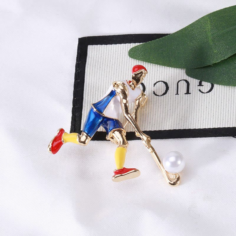 Broche de jugador de hockey sobre hielo de dibujos animados, accesorios para camisas doradas