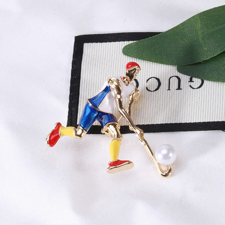 Broche de jugador de hockey sobre hielo de dibujos animados, accesorios para camisas doradas