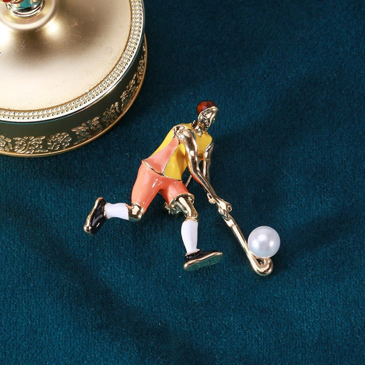 Broche de jugador de hockey sobre hielo de dibujos animados, accesorios para camisas doradas