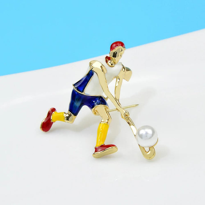 Broche de jugador de hockey sobre hielo de dibujos animados, accesorios para camisas doradas