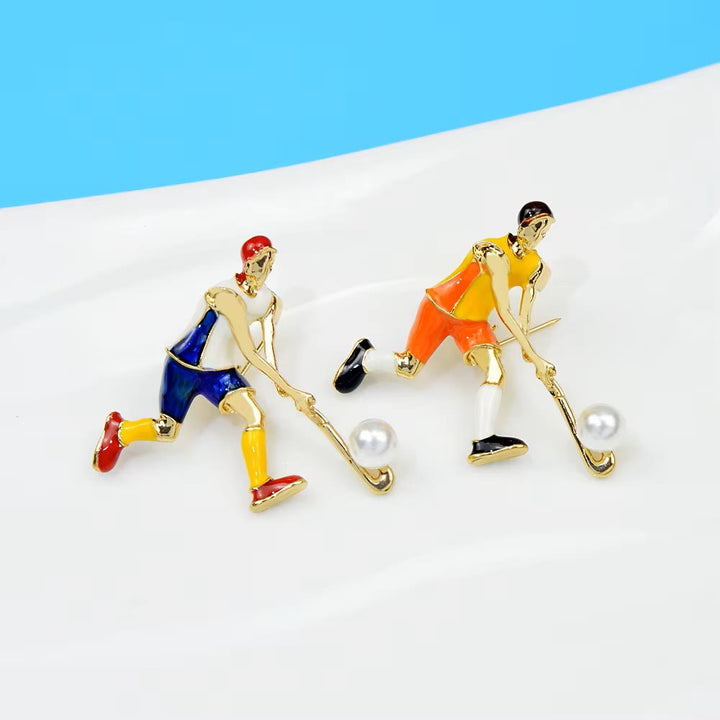 Broche de jugador de hockey sobre hielo de dibujos animados, accesorios para camisas doradas