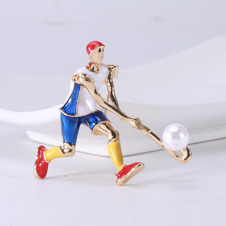 Broche de jugador de hockey sobre hielo de dibujos animados, accesorios para camisas doradas
