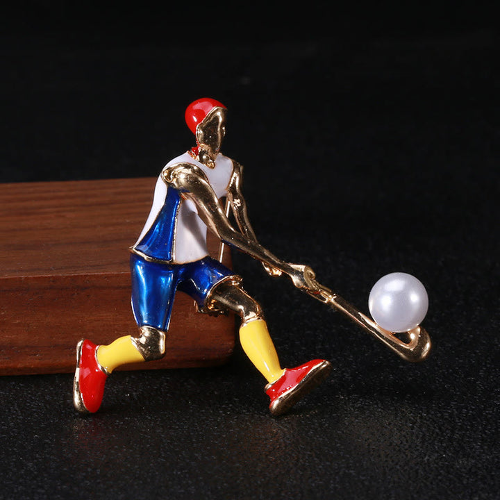 Broche de jugador de hockey sobre hielo de dibujos animados, accesorios para camisas doradas