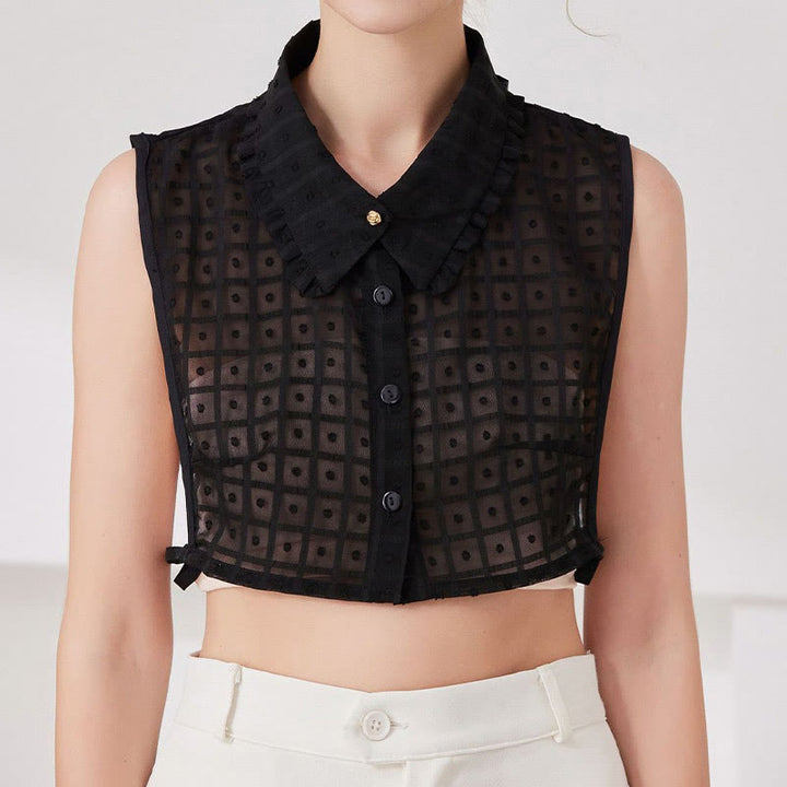 Blusa camisera desmontable con cuello falso y entramado de pétalos