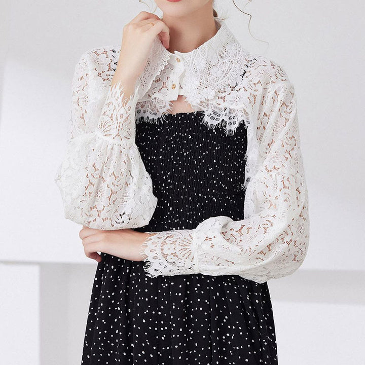 Blusa camisera desmontable con capa de encaje floral para protección solar