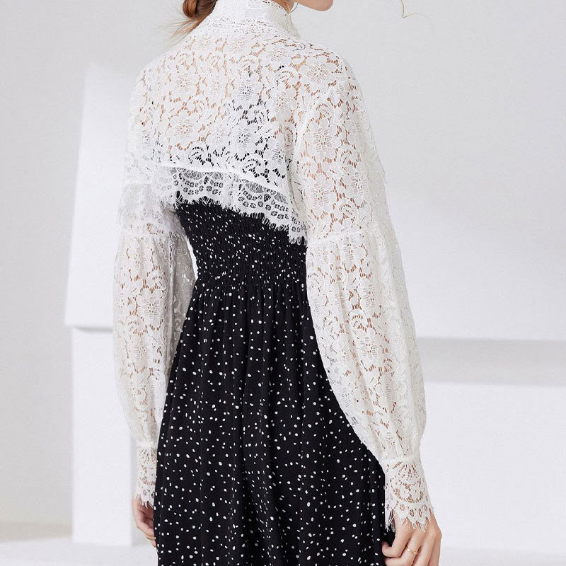 Blusa camisera desmontable con capa de encaje floral para protección solar