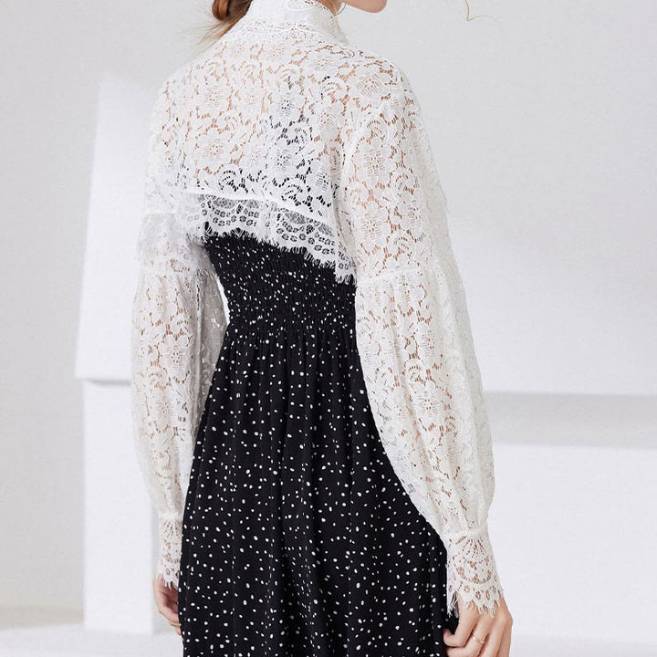 Blusa camisera desmontable con capa de encaje floral para protección solar