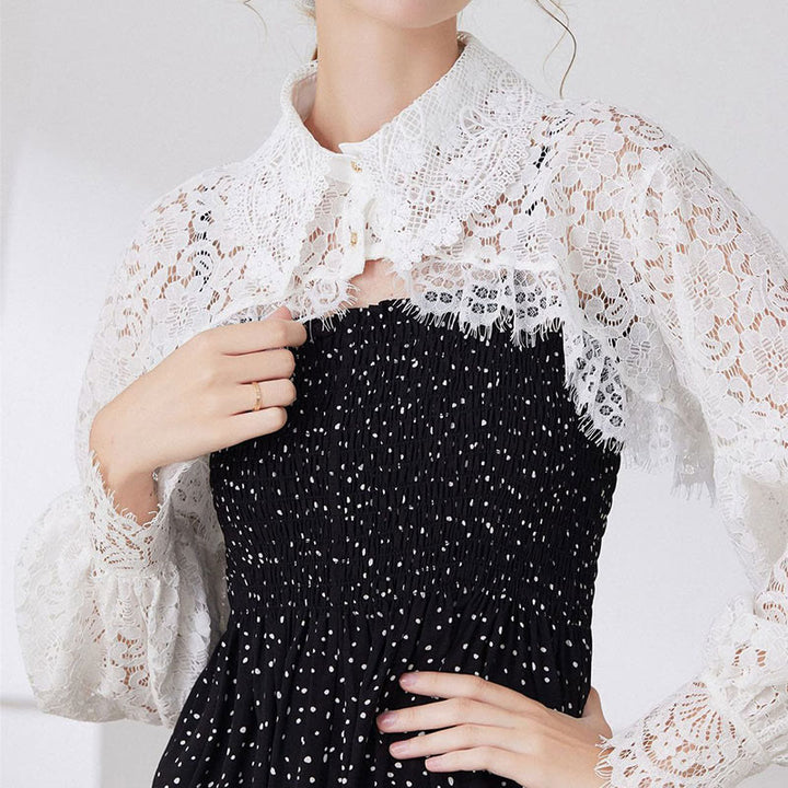 Blusa camisera desmontable con capa de encaje floral para protección solar