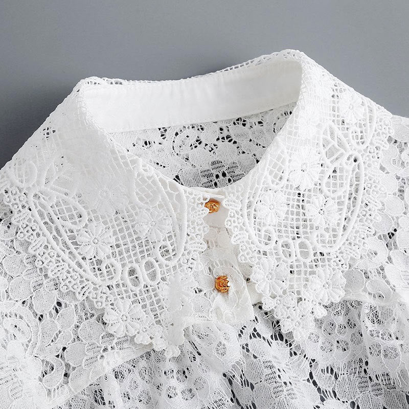 Blusa camisera desmontable con capa de encaje floral para protección solar