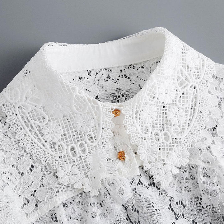 Blusa camisera desmontable con capa de encaje floral para protección solar