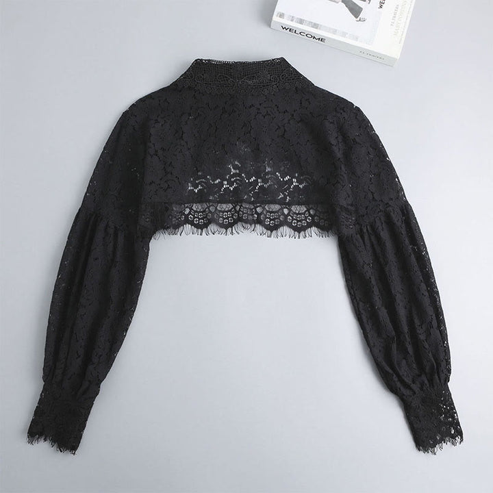 Blusa camisera desmontable con capa de encaje floral para protección solar