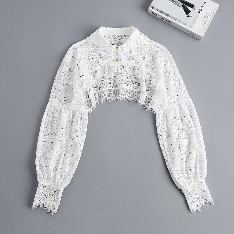 Blusa camisera desmontable con capa de encaje floral para protección solar