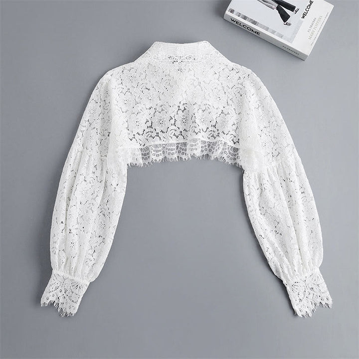 Blusa camisera desmontable con capa de encaje floral para protección solar